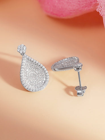 925 Fine Silver Zirconia Teardrop Statement Drop Earrings