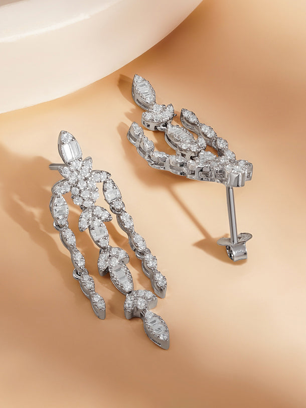 925 Fine Silver Crystal Chandelier Statement Earrings