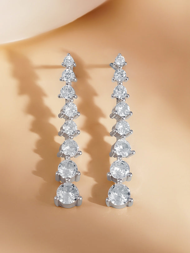 925 Silver American Diamond Linear Drop Earrings