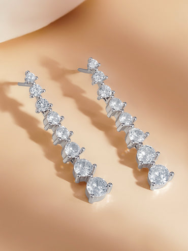 925 Silver American Diamond Linear Drop Earrings