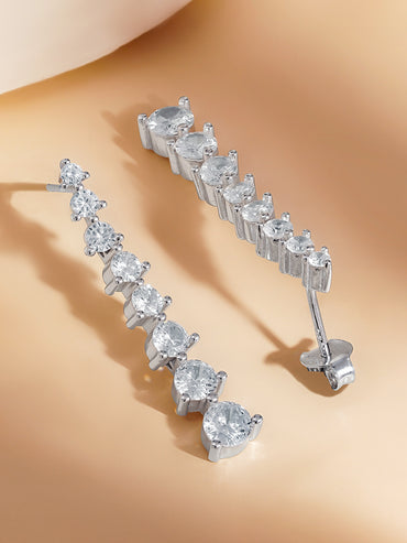 925 Silver American Diamond Linear Drop Earrings