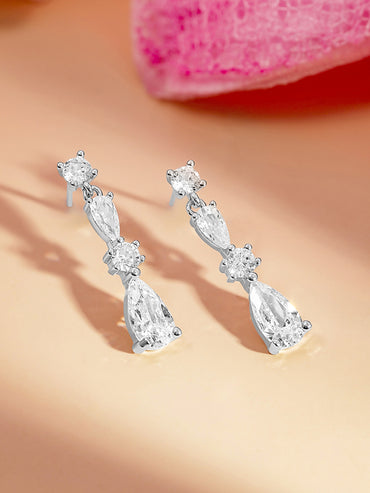925 Fine Silver Diamond Crystal Drop Earrings
