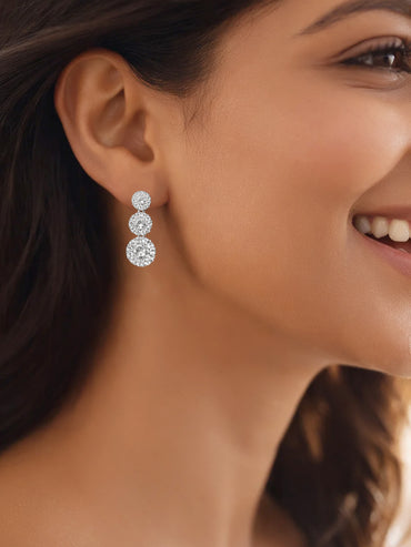 925 Fine Silver Zirconia Triple Drop Earrings