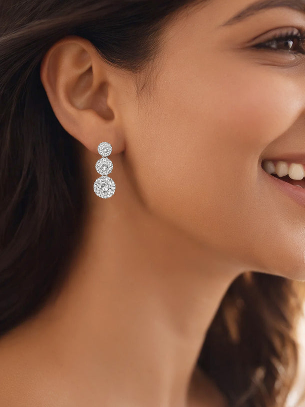 925 Fine Silver Zirconia Triple Drop Earrings