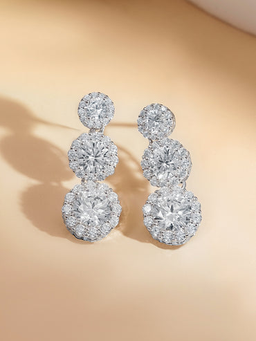 925 Fine Silver Zirconia Triple Drop Earrings