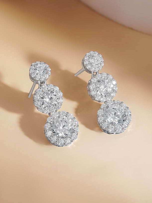 925 Fine Silver Zirconia Triple Drop Earrings
