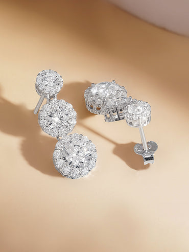 925 Fine Silver Zirconia Triple Drop Earrings