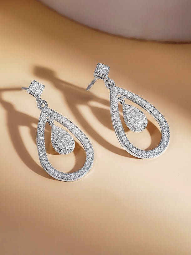 925 Fine Silver Sparkling Zirconia Halo Drop Earrings
