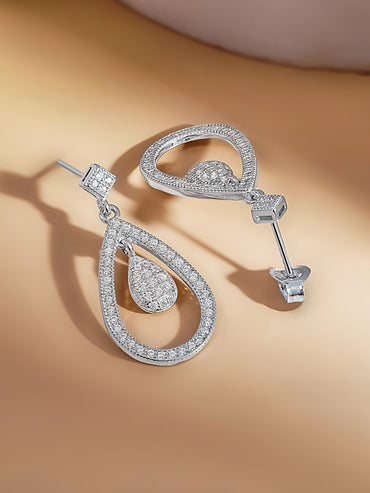 925 Fine Silver Sparkling Zirconia Halo Drop Earrings