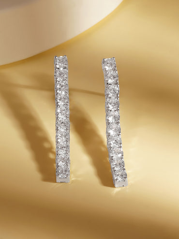 925 Fine Silver Diamond Linear Drop Earrings
