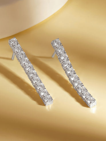 925 Fine Silver Diamond Linear Drop Earrings