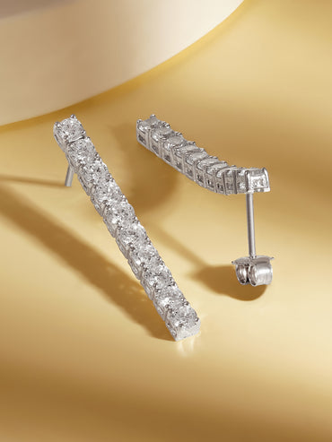 925 Fine Silver Diamond Linear Drop Earrings