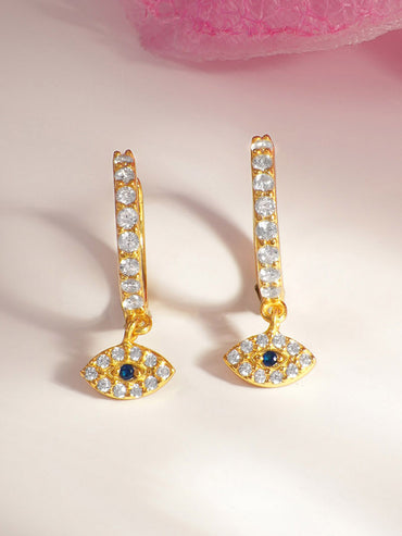 925 Fine Silver Evil Eye Hoop Drop Earrings