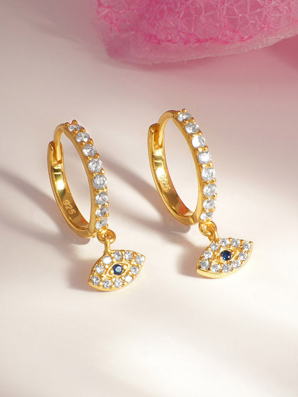 925 Fine Silver Evil Eye Hoop Drop Earrings