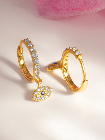 925 Fine Silver Evil Eye Hoop Drop Earrings