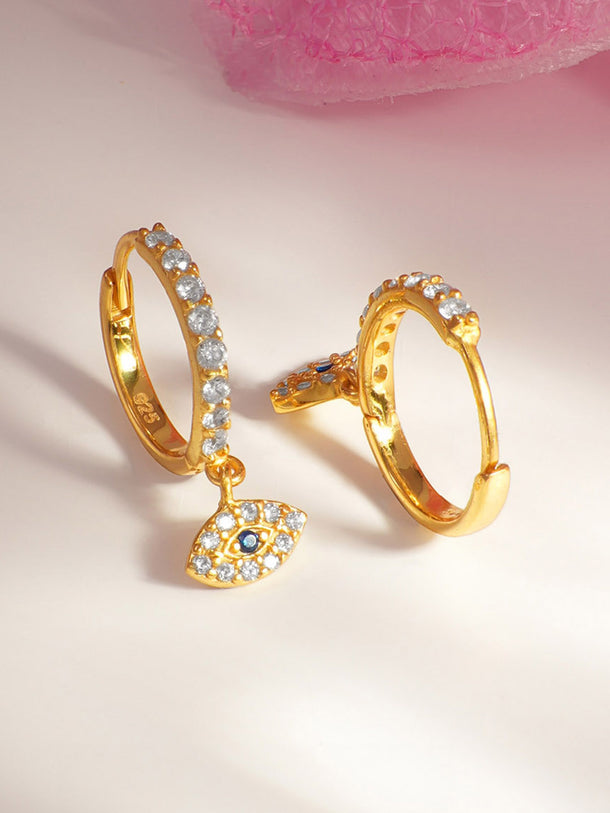 925 Fine Silver Evil Eye Hoop Drop Earrings