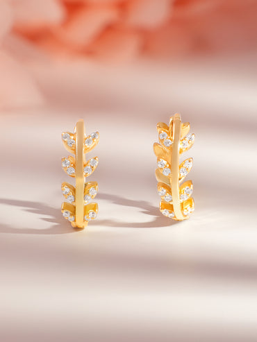 925 Fine Silver Crystal Leaf Minimal Hoop Earrings