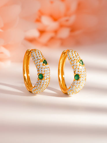 925 Fine Silver Crystal Emerald Accents Minimal Hoop