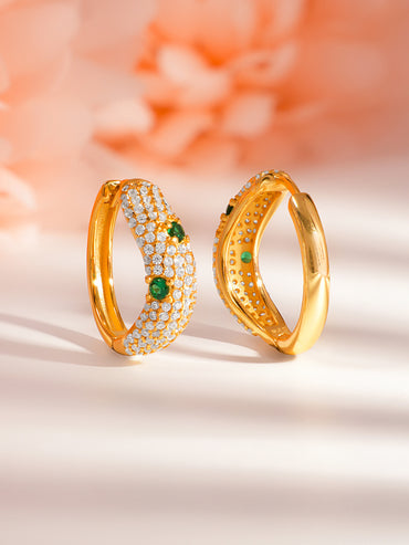 925 Fine Silver Crystal Emerald Accents Minimal Hoop