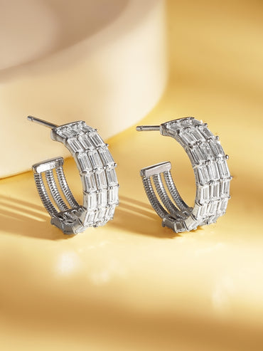 925 Fine Silver Triple Crystal Hoop Earrings