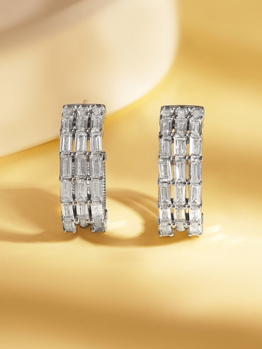 925 Fine Silver Triple Crystal Hoop Earrings