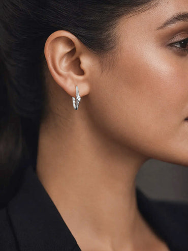 925 Fine Silver Sleek Crystal Hoop Earrings