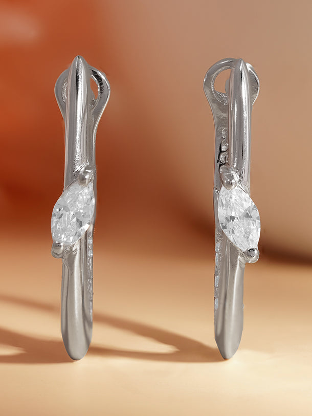 925 Fine Silver Sleek Crystal Hoop Earrings