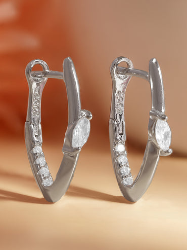 925 Fine Silver Sleek Crystal Hoop Earrings