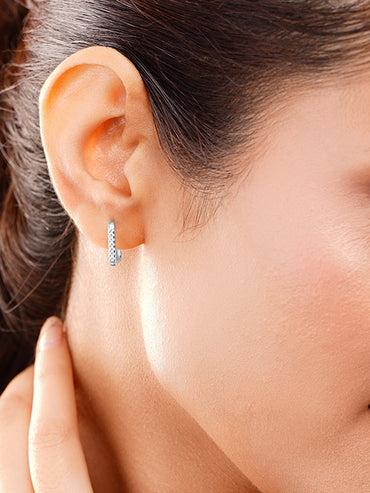 925 Fine Silver Zirconia Bar Hoop Earrings