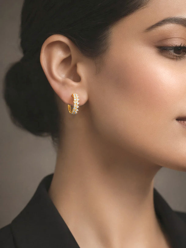 925 Fine Silver Gold Plated Zirconia Hoop Earrings