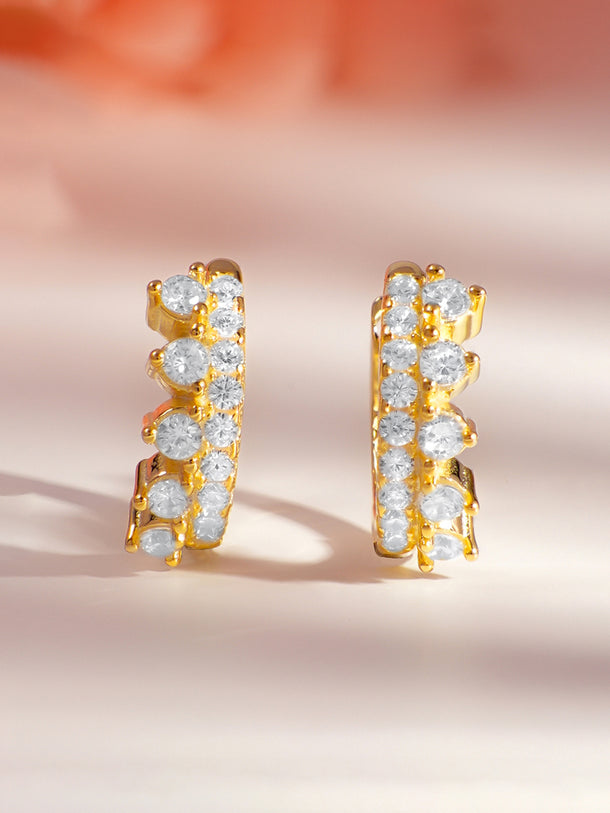 925 Fine Silver Gold Plated Zirconia Hoop Earrings