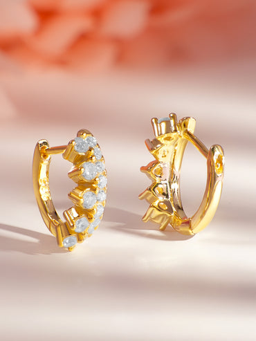 925 Fine Silver Gold Plated Zirconia Hoop Earrings