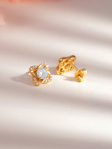 925 Silver Diamond Floral Stud Earrings