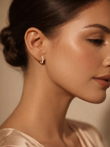 925 Fine Silver Crystal Half Hoop Earrings