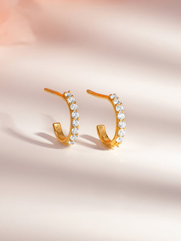 925 Fine Silver Crystal Half Hoop Earrings