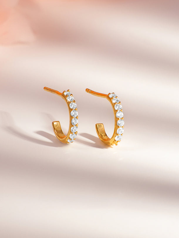 925 Fine Silver Crystal Half Hoop Earrings