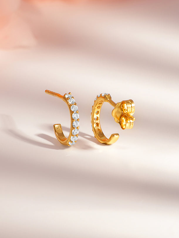 925 Fine Silver Crystal Half Hoop Earrings