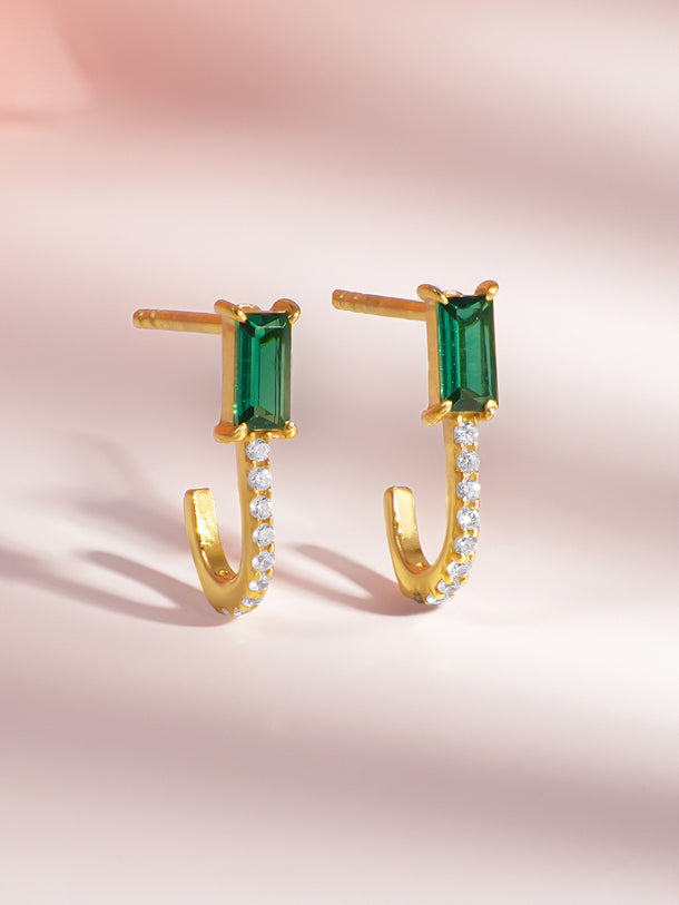 925 Fine Silver Emerald Diamond Stud Earrings