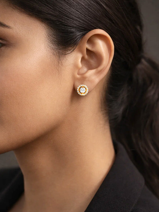 925 Silver Diamond Halo Stud Earrings