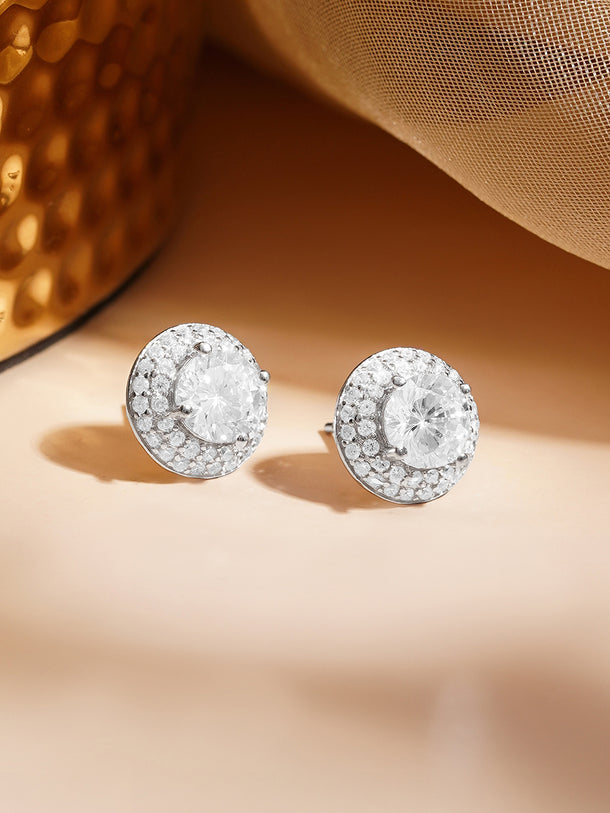 925 Fine Silver Solitaire Zirconia Statement Stud Earrings