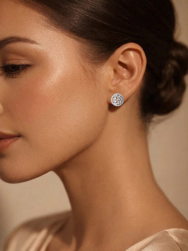 925 Fine Silver Crystal Zirconia Halo Stud Earrings