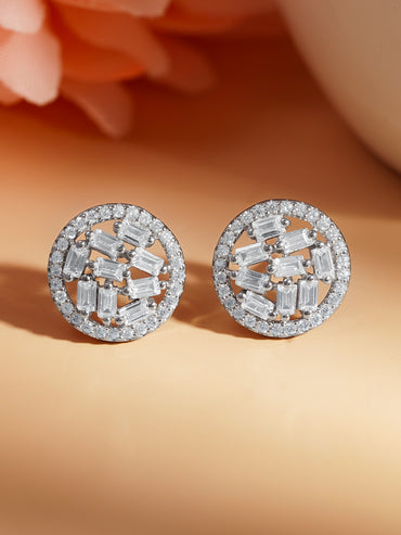 925 Fine Silver Crystal Zirconia Halo Stud Earrings