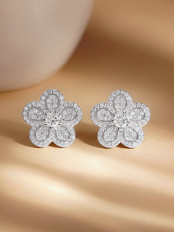 925 Fine Silver Blooming Crystal Stud Earrings