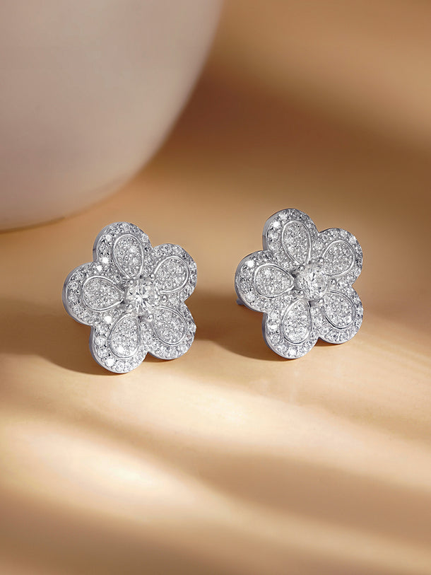 925 Fine Silver Blooming Crystal Stud Earrings