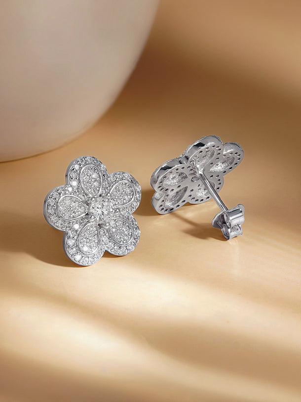 925 Fine Silver Blooming Crystal Stud Earrings