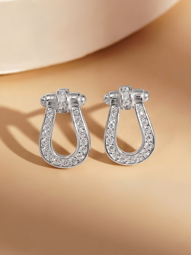 925 Fine Silver Zirconia U Shape Stud Earrings