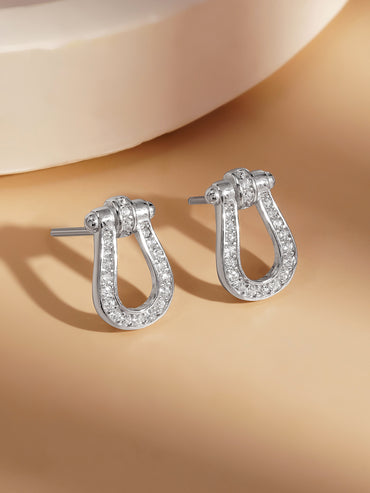925 Fine Silver Zirconia U Shape Stud Earrings