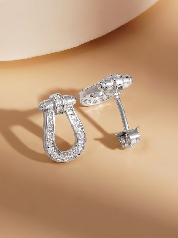 925 Fine Silver Zirconia U Shape Stud Earrings