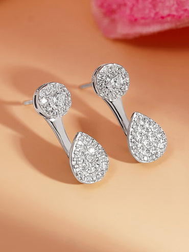 925 Fine Silver Zirconia Cluster Drop Earrings