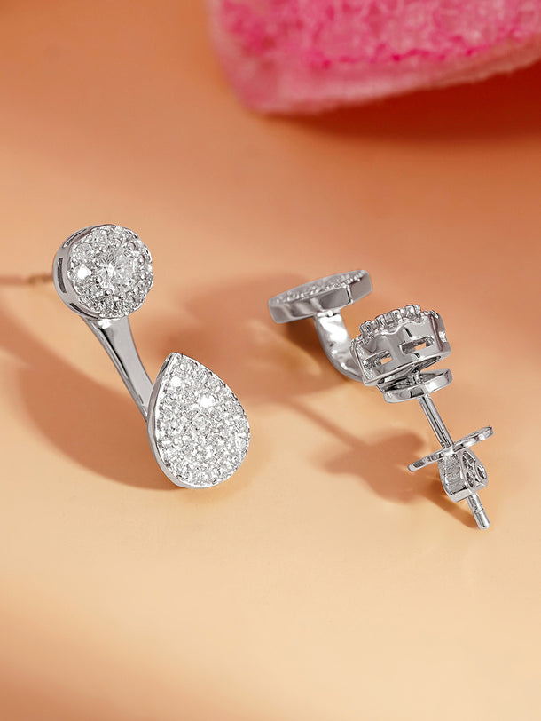 925 Fine Silver Zirconia Cluster Drop Earrings